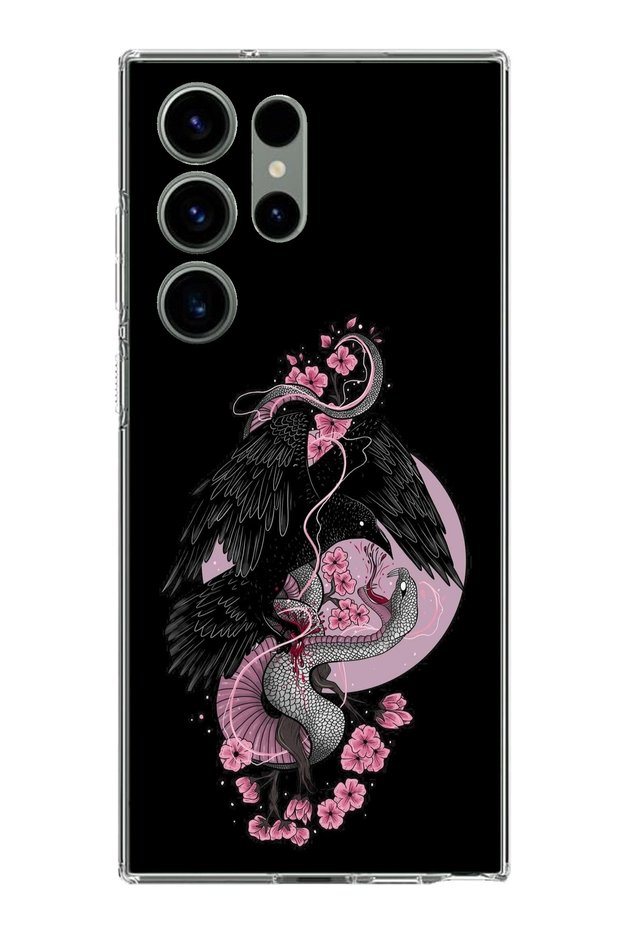 Samsung Galaxy S23 Ultra Compatible Pink Black Snake Transparent Silicone Case
