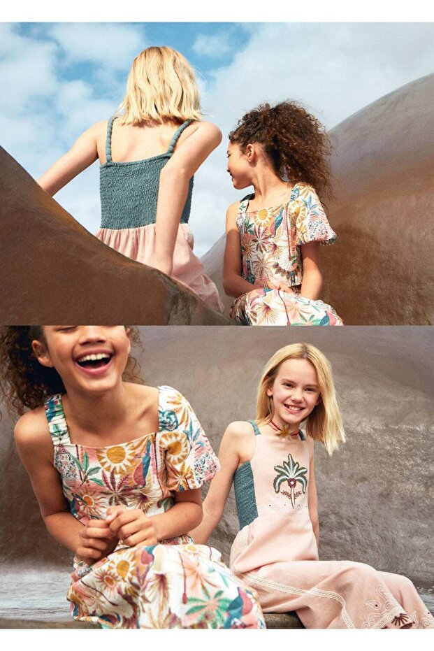 Çiçek işlemeli keten tulum - 5