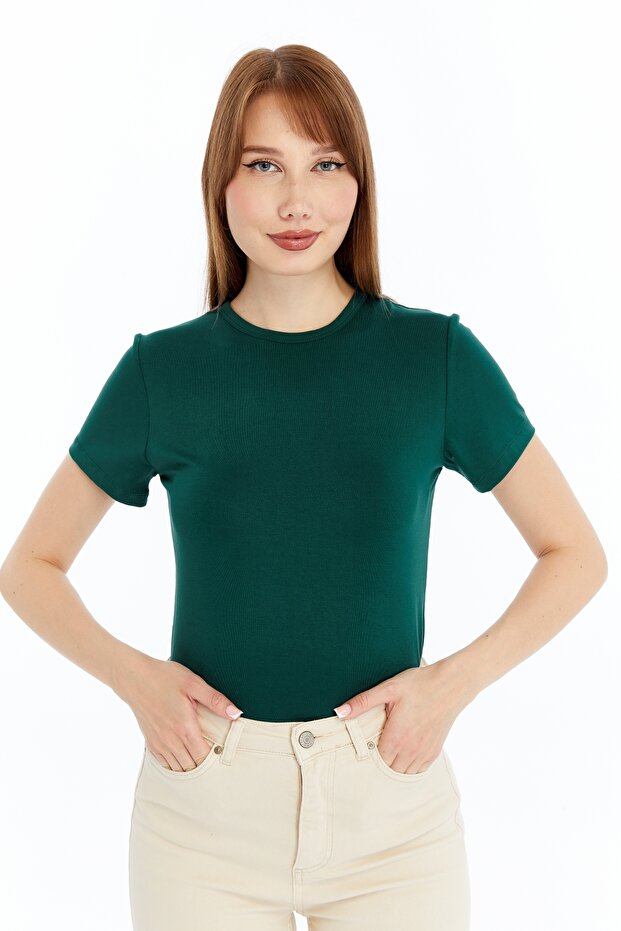 Women's Emerald Round Neck Short Sleeve Viscose Blouse