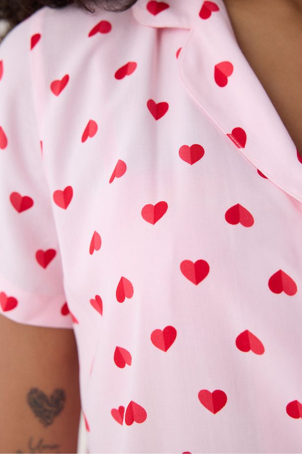 Amour Gömlek Şortlu Pembe Pijama Takımı - Loves Paris Koleksiyonu - 4