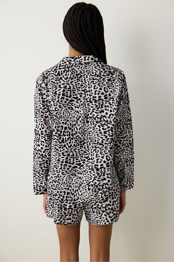 Leopar Gömlek Pantolon Çok Renkli Şortlu Pijama Takımı - 4