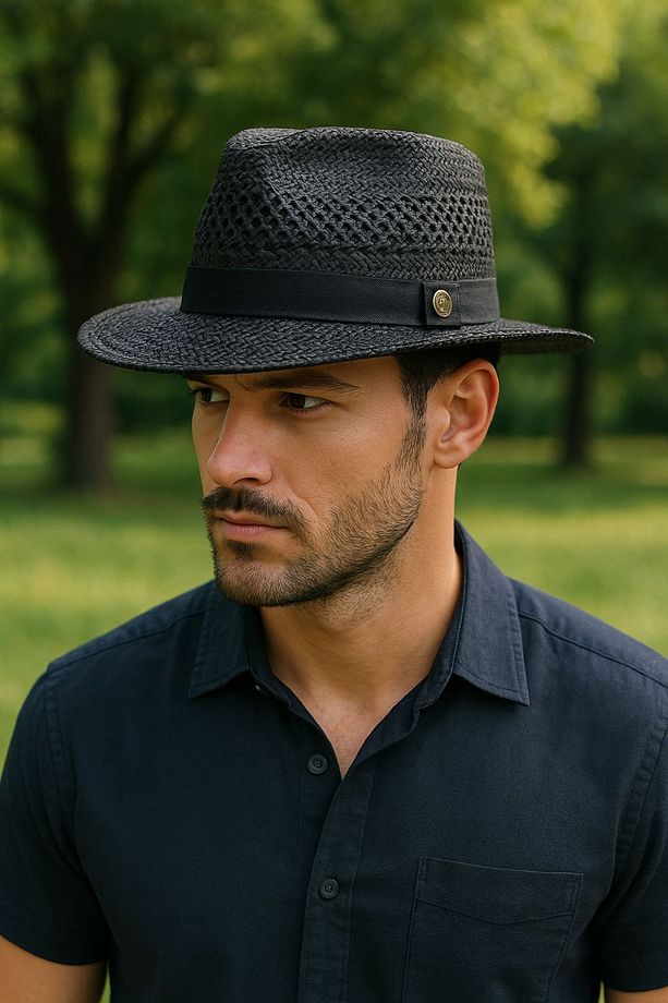 Hasır El Örgü Erkek Kovboy Şapka - 1