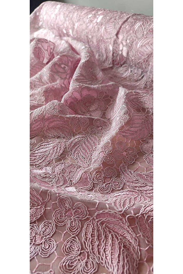 Guipure Fabric Leaf Pattern Pink - 1