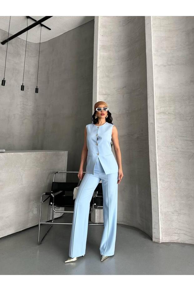Stone Buttoned Blazer Vest Pants Suit