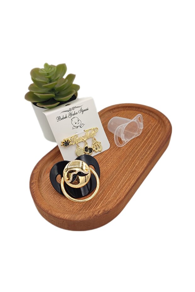 Coated Crystal Stone Silicone Palate Baby Pacifier and Collar Pin Set (0-6 Months) - 0277