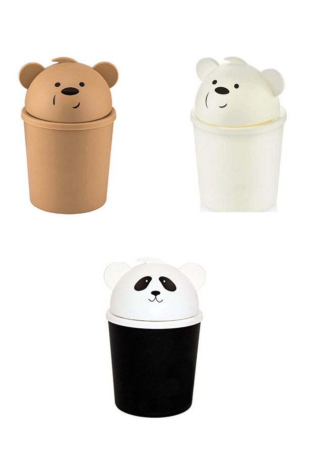 Mini Çöp Kovası 1 litre 3 lü Set Çocuk Odası Ofis İçin Ayıcık Panda Desenli Mini Çöp Kovası - 1