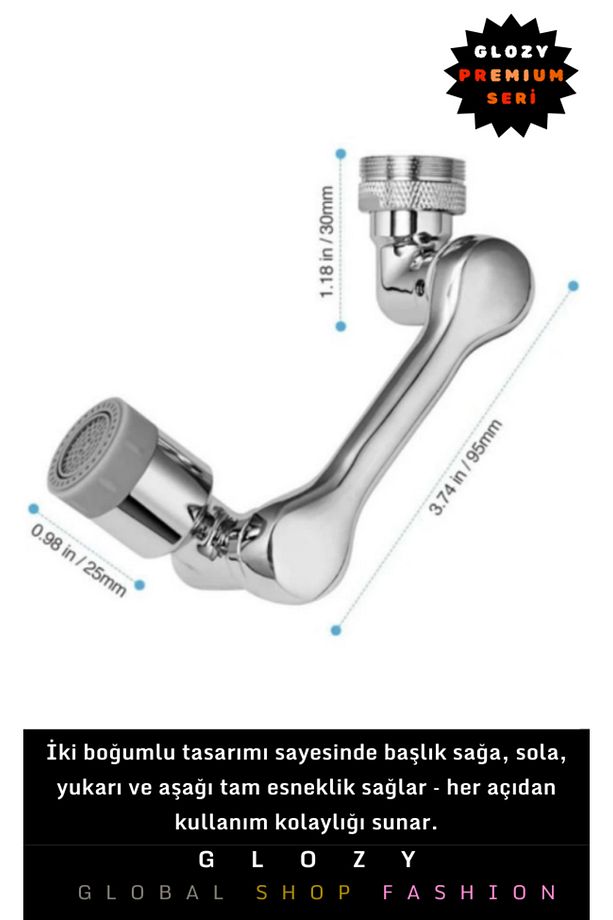 Özel Seri 1080° Dönebilen Çift Fonksiyonlu Su Tasarrufu Sağlayan 2 Modlu Şık Akrobat Musluk Başlığı - 2