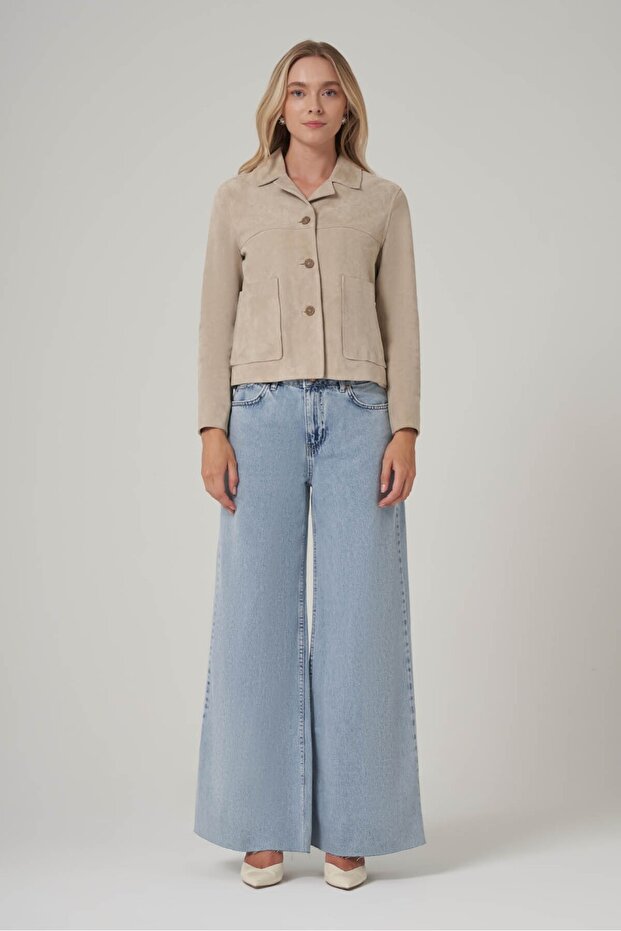 Düğmeli Süet Mont - 2