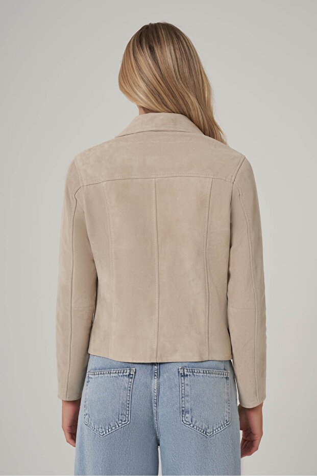 Düğmeli Süet Mont - 4