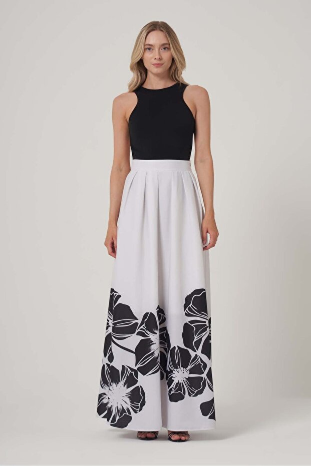 Çiçek Baskılı Uzun Etek - 1