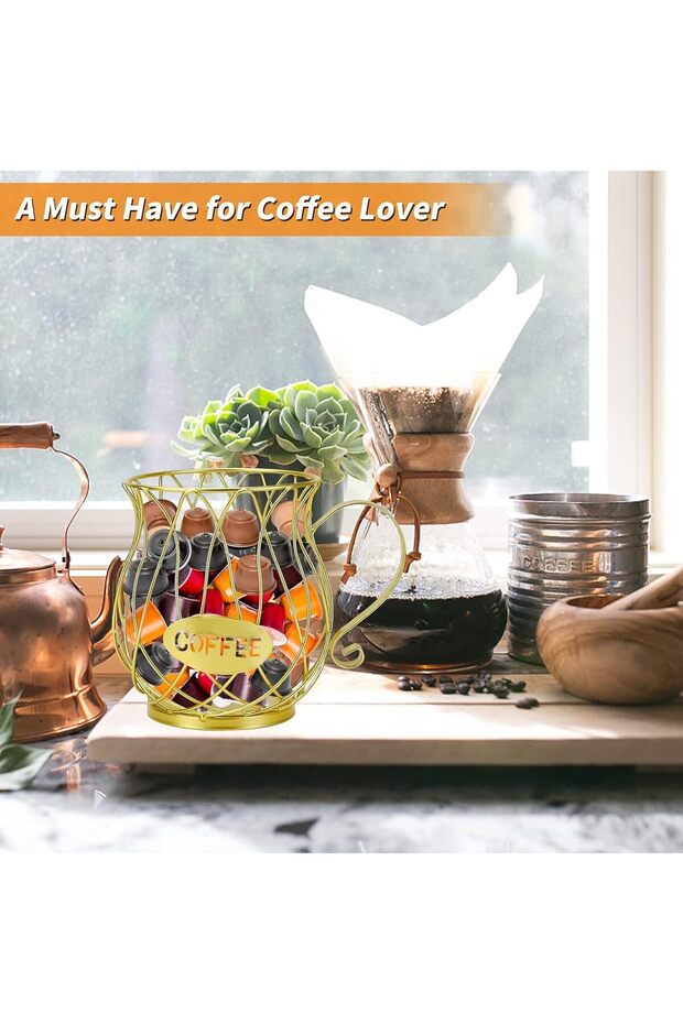 حامل كبسولات القهوة الذهبية، سلة تخزين K-Cup، منظم للطاولة، متعدد الاستخدامات