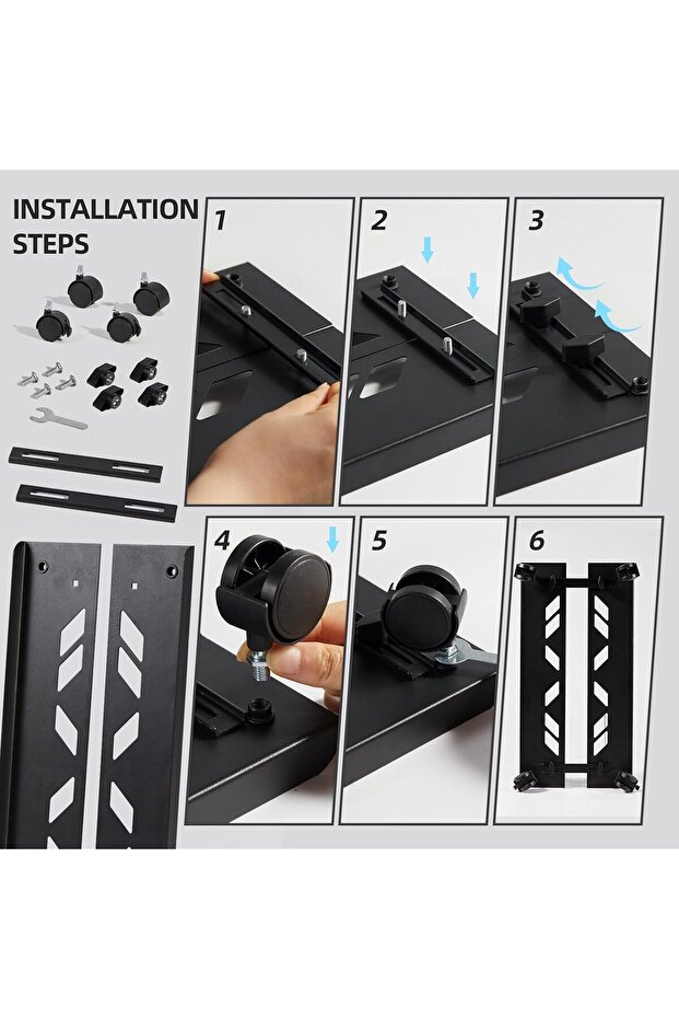 Tazweeq Adjustable Computer Stand,Ventilated Mobile CPU Stands with 4 Locking Caster Wheels, CPU Rol - 5