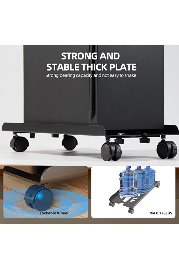 Tazweeq Adjustable Computer Stand,Ventilated Mobile CPU Stands with 4 Locking Caster Wheels, CPU Rol - 3