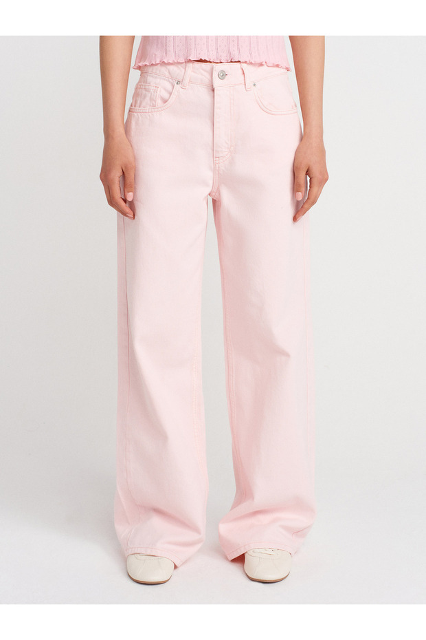 71994 Parçaboya Wideleg Denim Pantolon-Pembe - 4