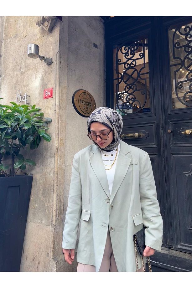 Keten Oversize Mng Astarlı Blazer Yeşil - 1