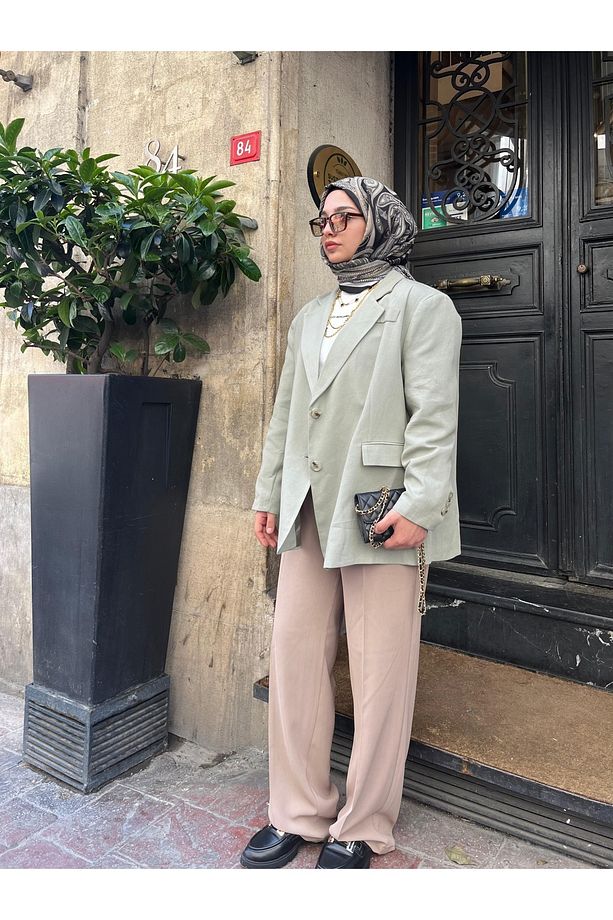 Keten Oversize Mng Astarlı Blazer Yeşil - 6