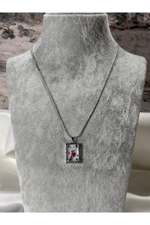 Silver plaka çelik kolye lovers - 5