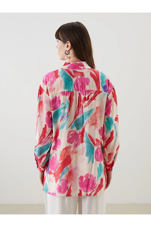 LCW Modest Desenli Oversize Kadın Gömlek Tunik - 5
