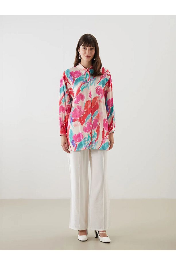 LCW Modest Desenli Oversize Kadın Gömlek Tunik - 2