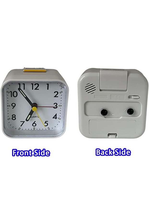 Analog alarm clock without ticks with light and snooze function and top button, white, GUIGUZHJ - 3