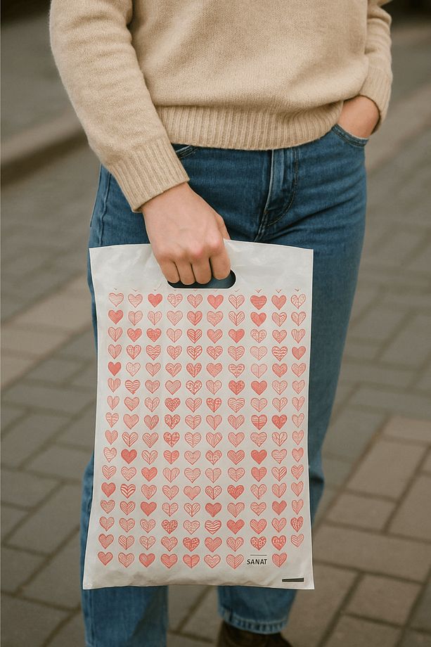 Dayanıklı Güçlendirilmiş Kulplu Kalp Baskı Takviyeli Poşet No 2 39x25 Cm 50 Li - 2