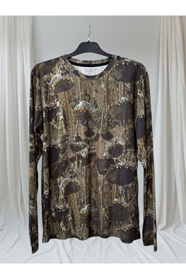 Sunflower Pattern Printed Widi Hunting Hunter Regular Fit Crew Neck Long Sleeve Dry Touch T-Shirt