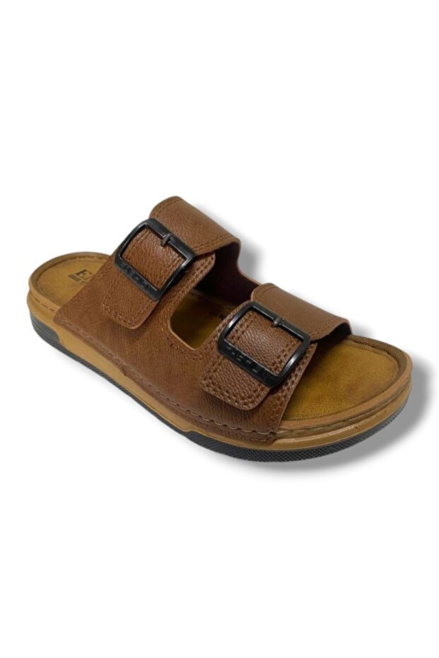 M253-0202-25 Deri Anatomik Soft Çift Bant Erkek Terlik - 1