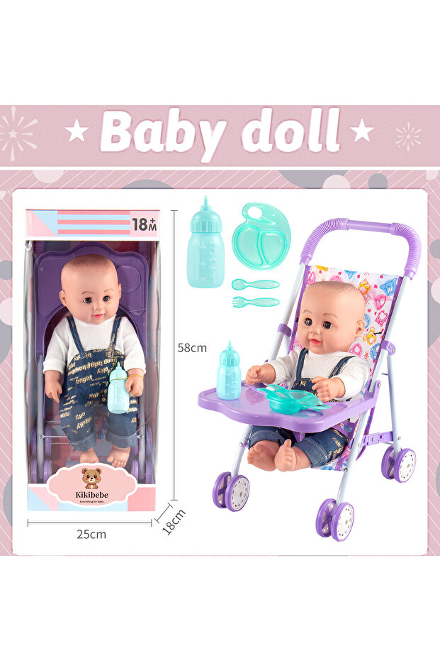 18-inch Fat Boy Doll With Stroller, Bottle & Dinner Plate – Boys – Multicolor