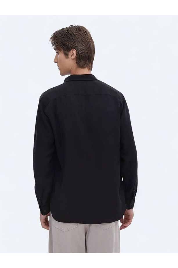 Siyah Fitilli Regular Fit Dokuma Casual Gömlek - 5