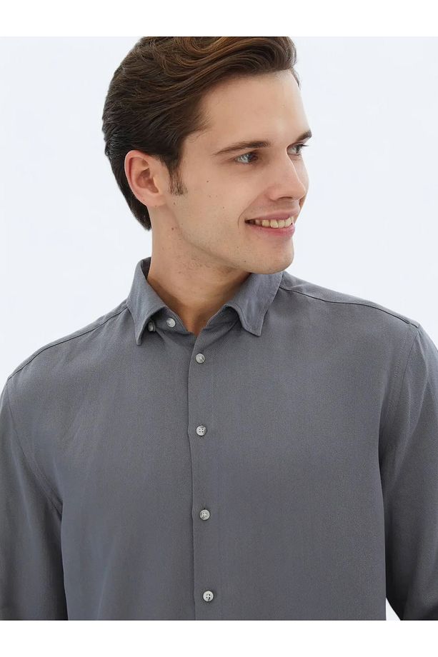 Gri Fitilli Regular Fit Dokuma Casual Gömlek - 3
