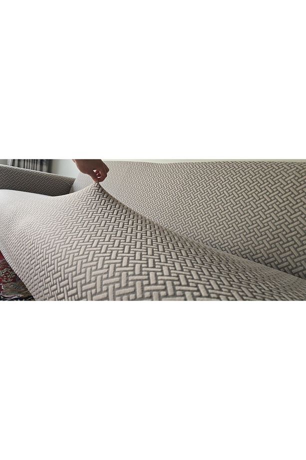 A Kaliteli Hasır Desen Jakarlı Yarı Kaplama 3 3 1 1 Lastikli Kanepe,koltuk Örtüsü, Kılıfı Takımı - 4