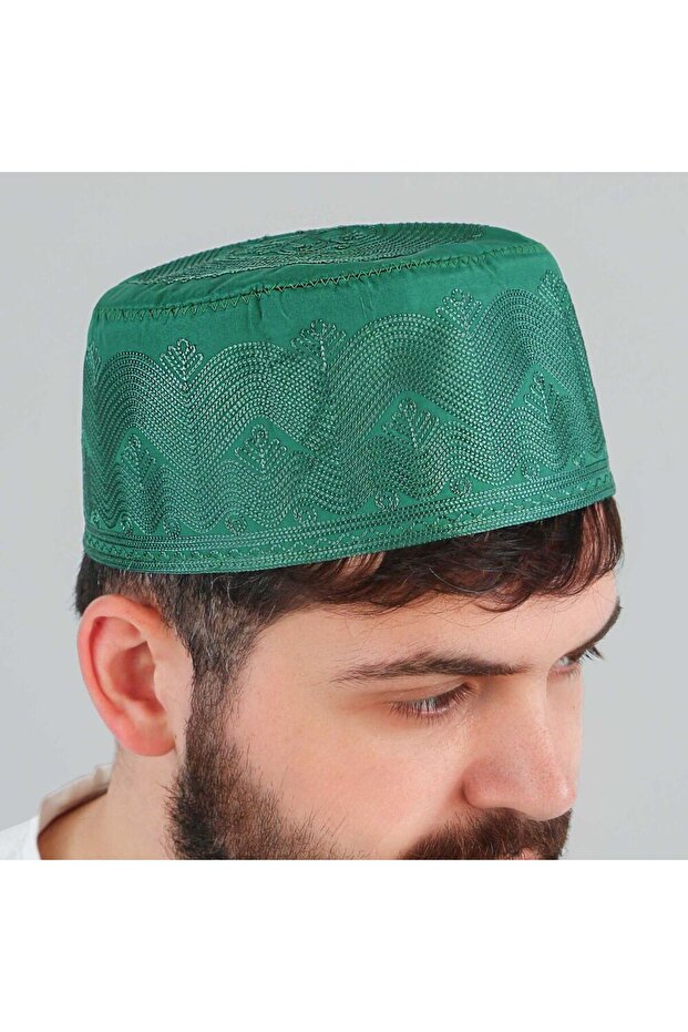 Mevlidhan Namaz Takkesi Topbaş Hafız Embroidered Green