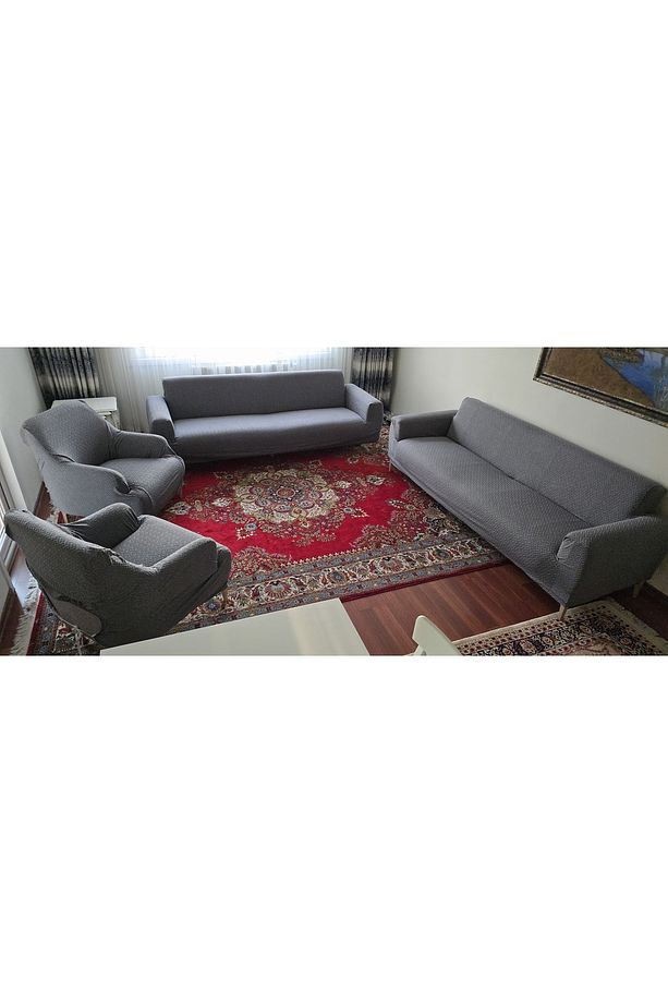 A Kaliteli Hasır Desen Jakarlı Yarı Kaplama 3 3 1 1 Lastikli Kanepe,koltuk Örtüsü, Kılıfı Takımı - 8