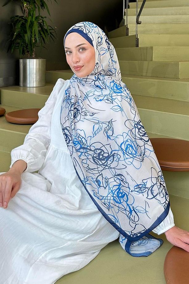 Çiçek desen Soft Şal Ekru - 2