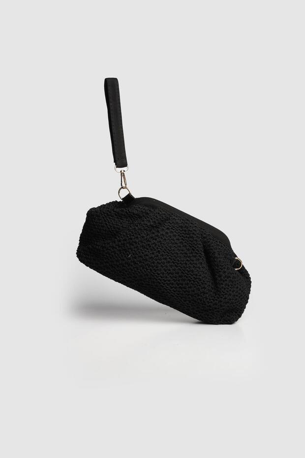 La'Graccio Paris Women's Sofia Straw-Knitted Portfolio Strap Bag Knitted Black