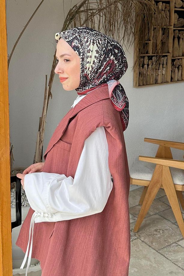 Retro Desen Soft Eşarp siyah bordo - 3