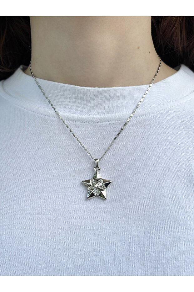 Women's Silver Color Stone Star Necklace