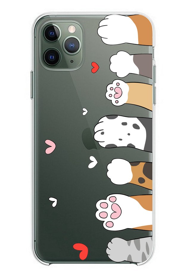 جراب من السيليكون الشفاف بتصميم مخالب القطط اللطيفة متوافق مع هاتف iPhone 11 PRO