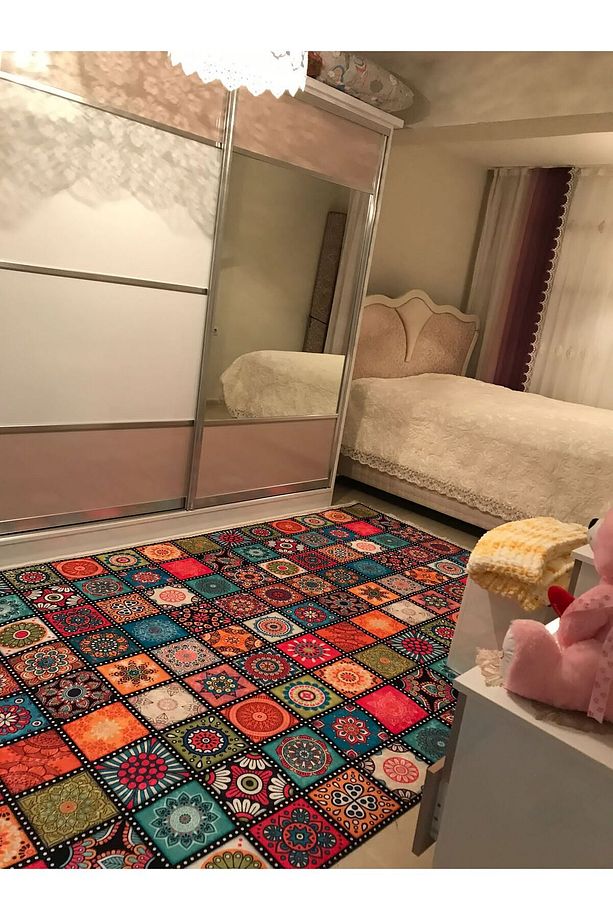 Renkli Balkon Halısı Yatak Odası Halısı Kaymaz Taban Mutfak Halısı - 2