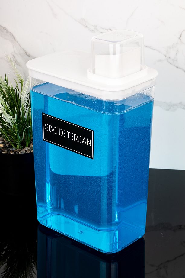 Kendinden Ölçekli Deterjan Kutusu Sıvı Deterjan Etiketli 3000ml Mika Deterjanlık Yumuşatıcı Kutusu - 4