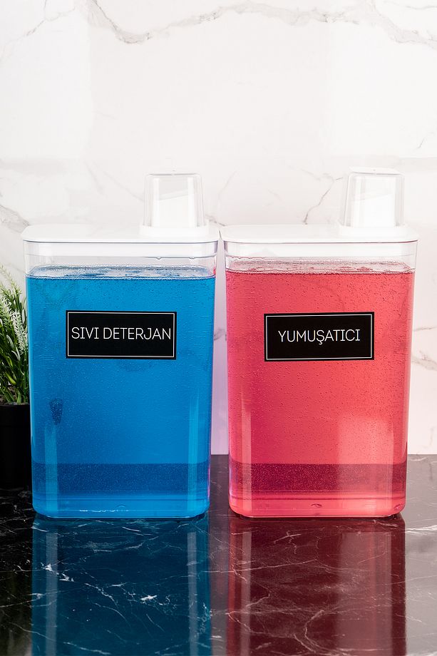 2li Kendinden Ölçekli Deterjanlık Kutusu Seti Sıvı Deterjan Yumuşatıcı Etiketli 3000 ml - 3