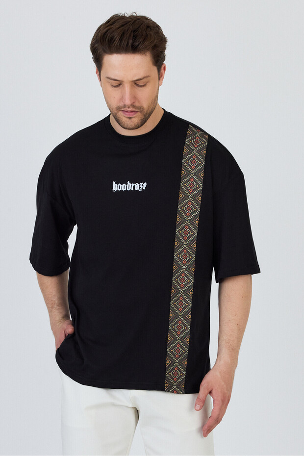 Men's Front Wide Garnished T-Shirt Oversize