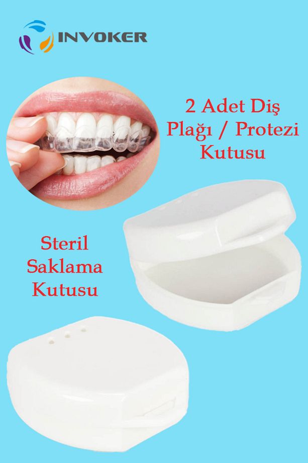 Diş Protezi Gece Plağı Saklama Kutusu Aparey Kutusu Takma Diş ve Diş Koruma Aparatı Kutusu 2 Adet - 1
