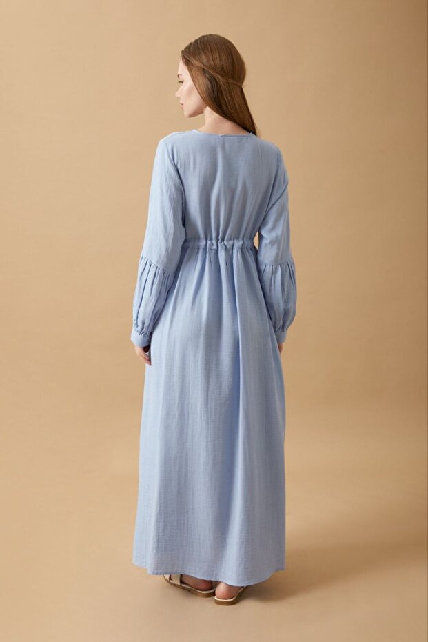 Düğmeli Müslin Elbise - 3