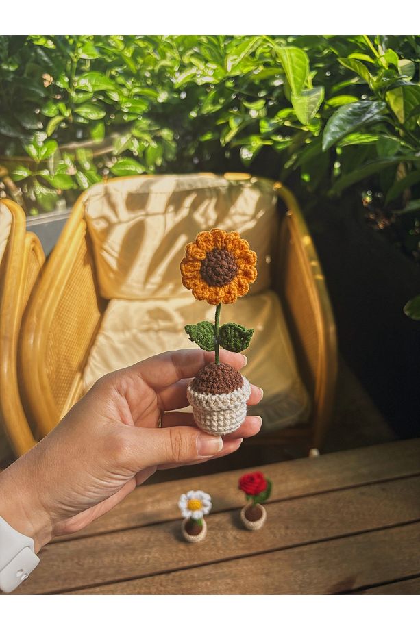 El Yapımı Mini Saksı Çiçek – Masa Süsü, Ayçiçeği - 3