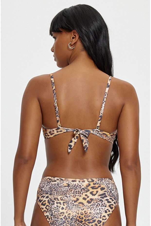 Leopard Printed Removable Straps Empty Coated Thick Edge Strapless Bikini Set - 4