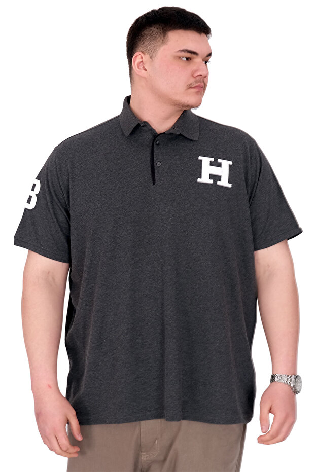 Mode XL Large Size Men's T-Shirt Polo Neck H Brouded U25312 Anthracite