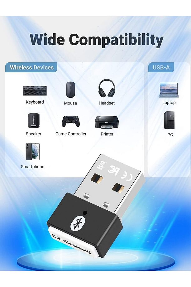Bluetooth Adaptör 5.3 USB Bluetooth Dongle Kablosuz Masaüstü Laptop PC Tak/Çalıştır Window - 2