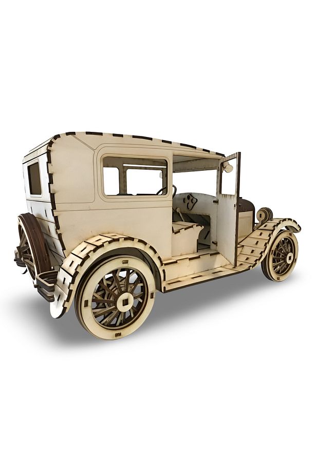 Ford A Model 1927 Klasik Ahşap Araba Maketi - 3D Puzzle Hobi Seti 370 Parça - Dekoratif ve Eğitici - 4