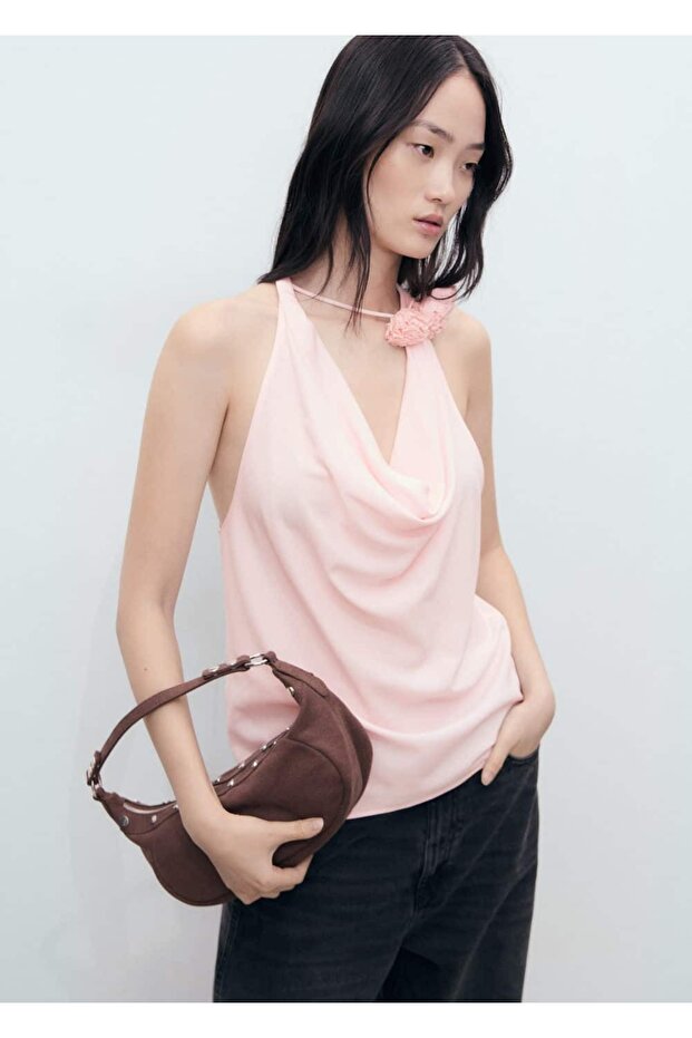 Çiçek detaylı drape bluz - 1